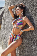 Women’s Ribbon Cutout Bikini Set – Colorful Two-Piece Swimwear | Dripiume
