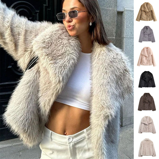 Winter Luxury Fur Lapel Winter Plush Coat