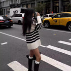 Black & White Striped Turtleneck Knit Sweater