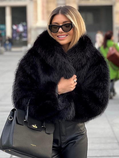 Winter Luxury Fur Lapel Winter Plush Coat