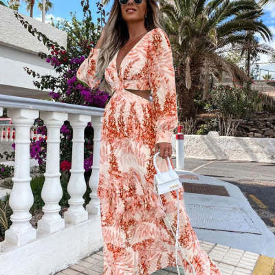 Elegant V-Neck Floral Maxi Dress