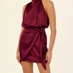 Elegant Satin Halter Neck Mini Dress