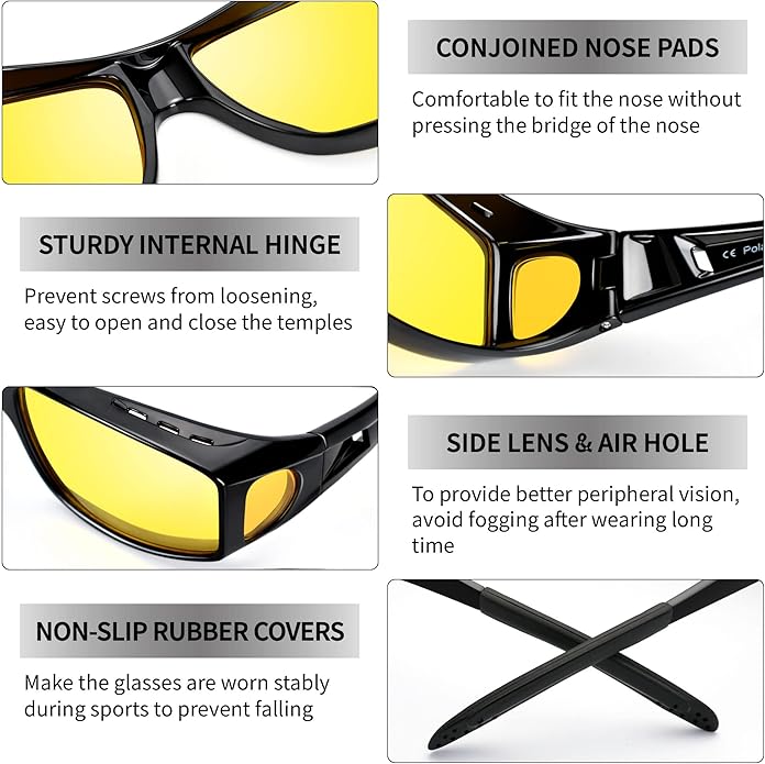 Polarized Night Driving Glasses Anti-Glare Yellow Lens Low Light Driving Eyewear