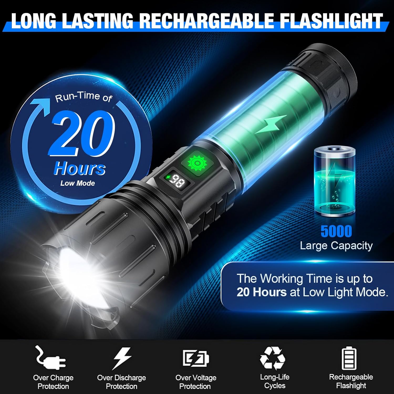 Extremely Bright Flashlight | 100k Lumens LED - 8hrs Battery