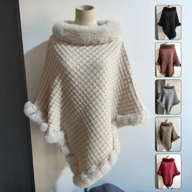 Luxury Fur Collar Winter Shawl Cape
