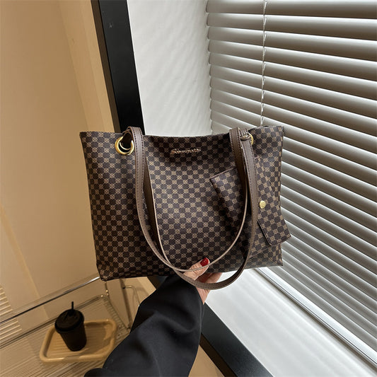 Vintage Checkered Large Capacity Shoulder Tote Bag