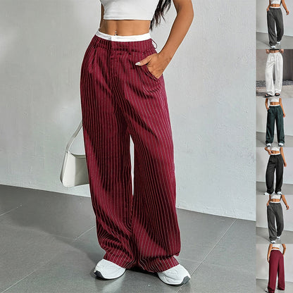 Women’s High-Waist Stripe Straight-Leg Trousers