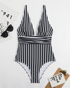 Women’s Striped Plunge One-Piece Swimsuit