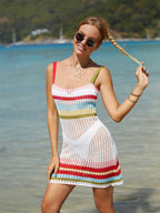 Women’s Crochet Halter Cover Up Dress – Color Block Beachwear | Dripiume