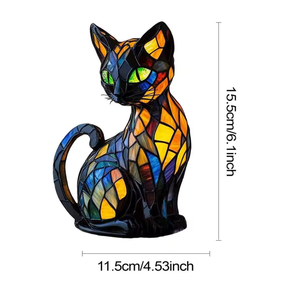 Handcrafted Stained Glass Cat Lamp Decorative LED Night Light Home Decor Gift