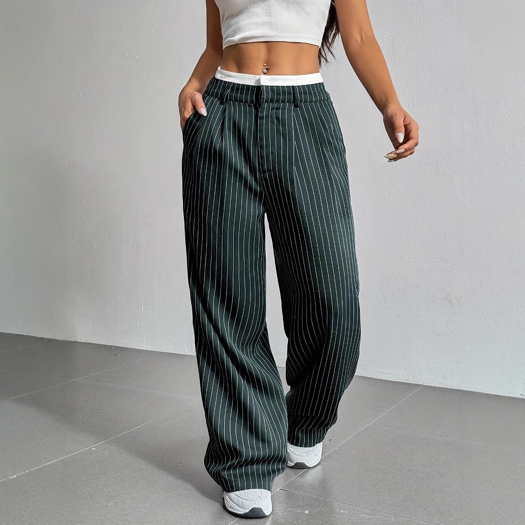 Women’s High-Waist Stripe Straight-Leg Trousers