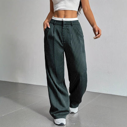 Women’s High-Waist Stripe Straight-Leg Trousers