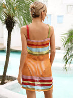 Women’s Crochet Halter Cover Up Dress – Color Block Beachwear | Dripiume