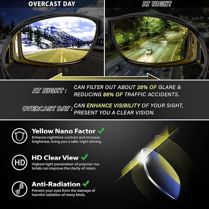 Polarized Night Driving Glasses Anti-Glare Yellow Lens Low Light Driving Eyewear