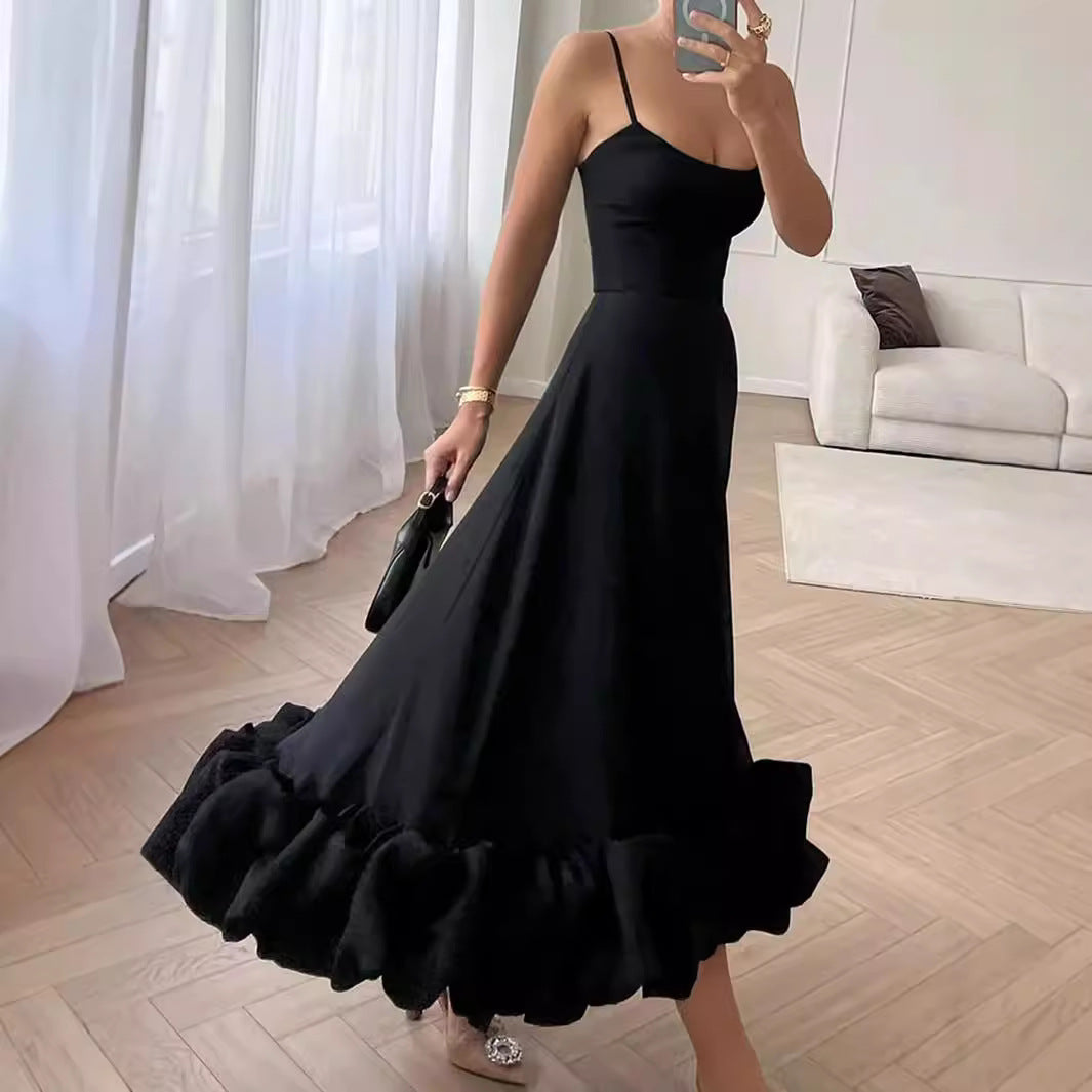 Women's Solid Black Swing Ball Dress