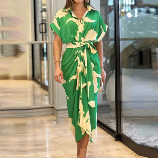 Women's Button-Front Shirt Dress with Belt