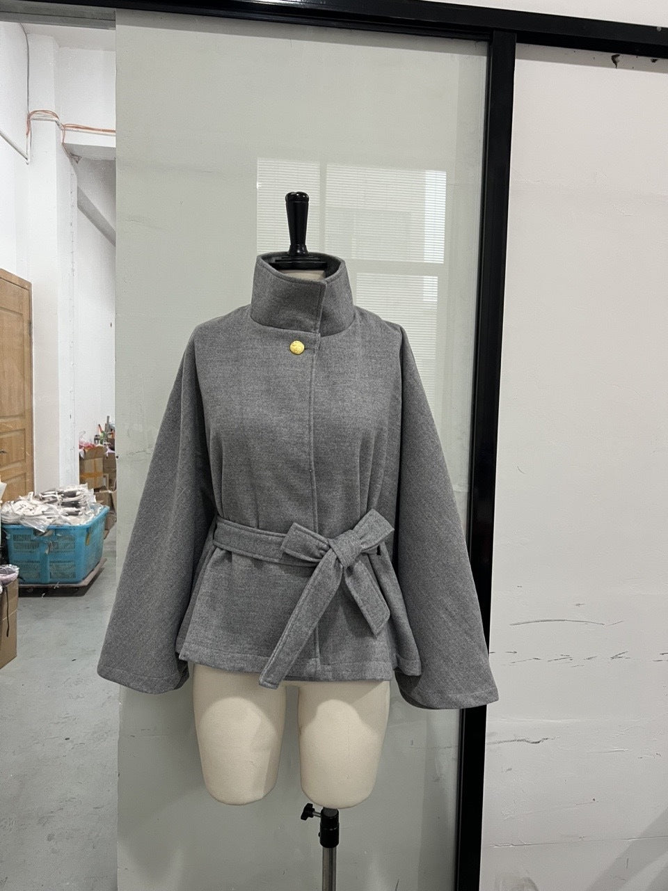 Elegant Belted Woolen Cape Jacket