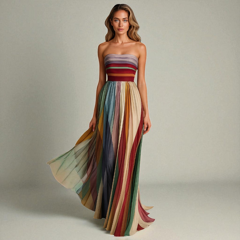 Multicolored Striped Sleeveless Long Evening Dress for Women – Flora
