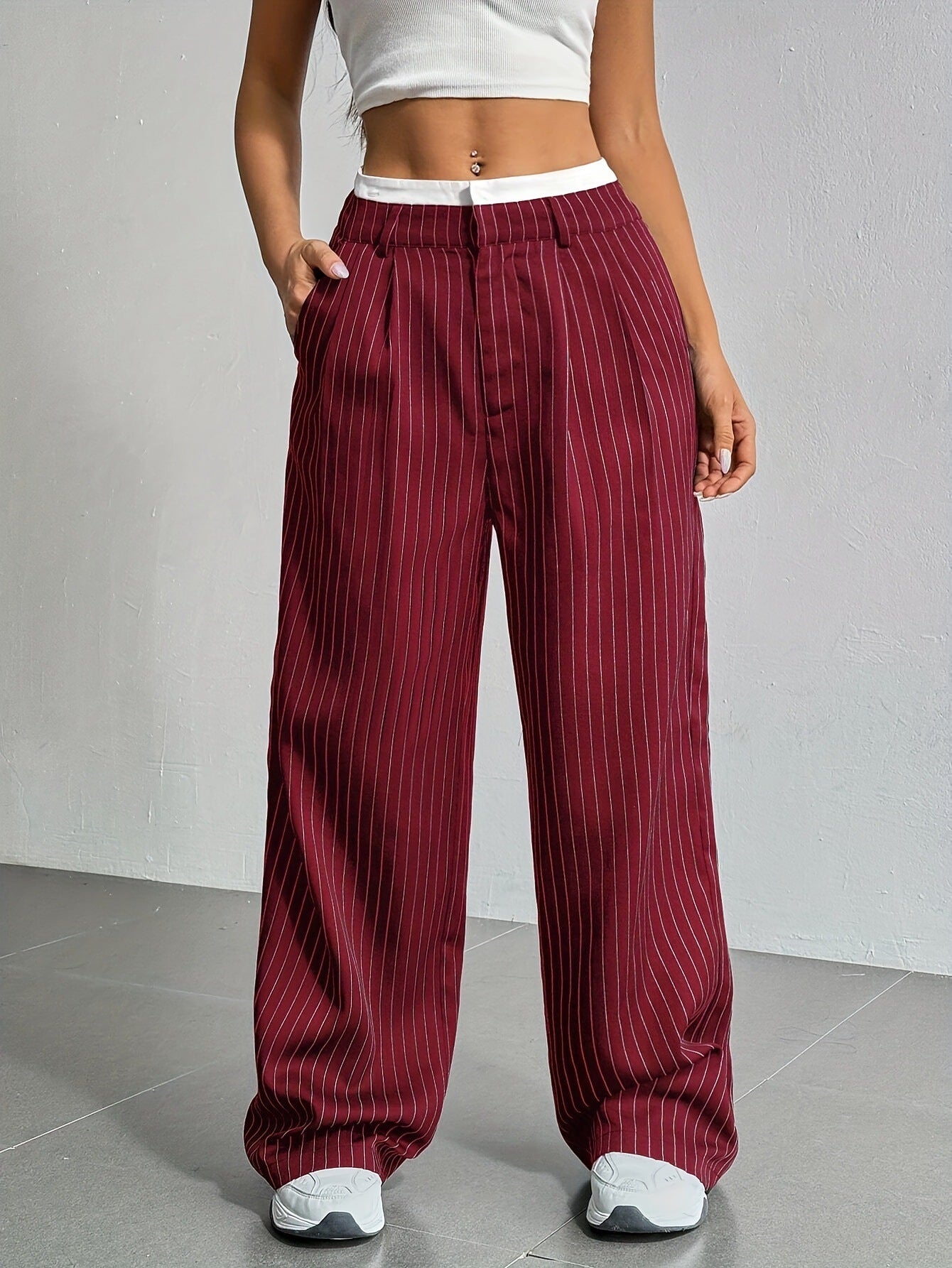 Women’s High-Waist Stripe Straight-Leg Trousers