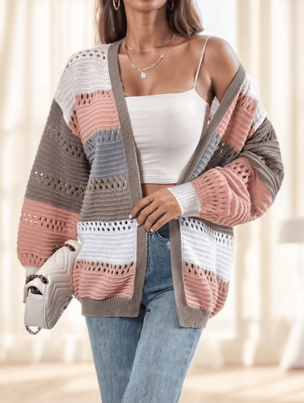 Multicolor Striped Knit Cardigan