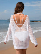 Women’s Mesh Knit Cover Up – Long Sleeve Beach Dress | Dripiume