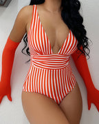 Women’s Striped Plunge One-Piece Swimsuit