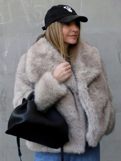 Winter Luxury Fur Lapel Winter Plush Coat