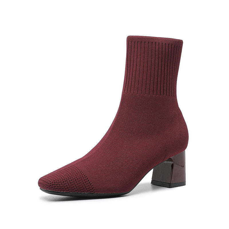 Women’s Knit Sock Boots – Chunky Heel Ankle Booties | Dripiume