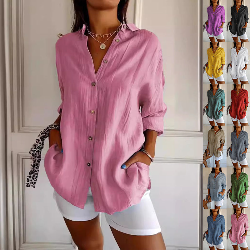 Casual Lapel Long Sleeve Pleated Shirt