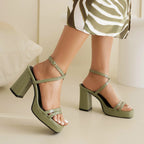 Summer Square Toe Block Heel Sandals