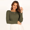 Ribbed Round Neck Slim-Fit Long Sleeve Top