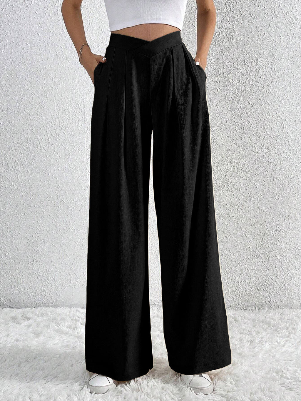 Chic High-Waist Pleated Wide-Leg Pants