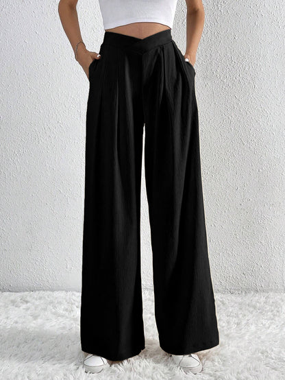 Chic High-Waist Pleated Wide-Leg Pants
