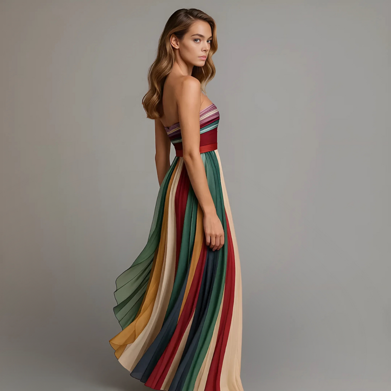 Multicolored Striped Sleeveless Long Evening Dress for Women – Flora