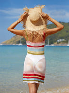 Women’s Crochet Halter Cover Up Dress – Color Block Beachwear | Dripiume