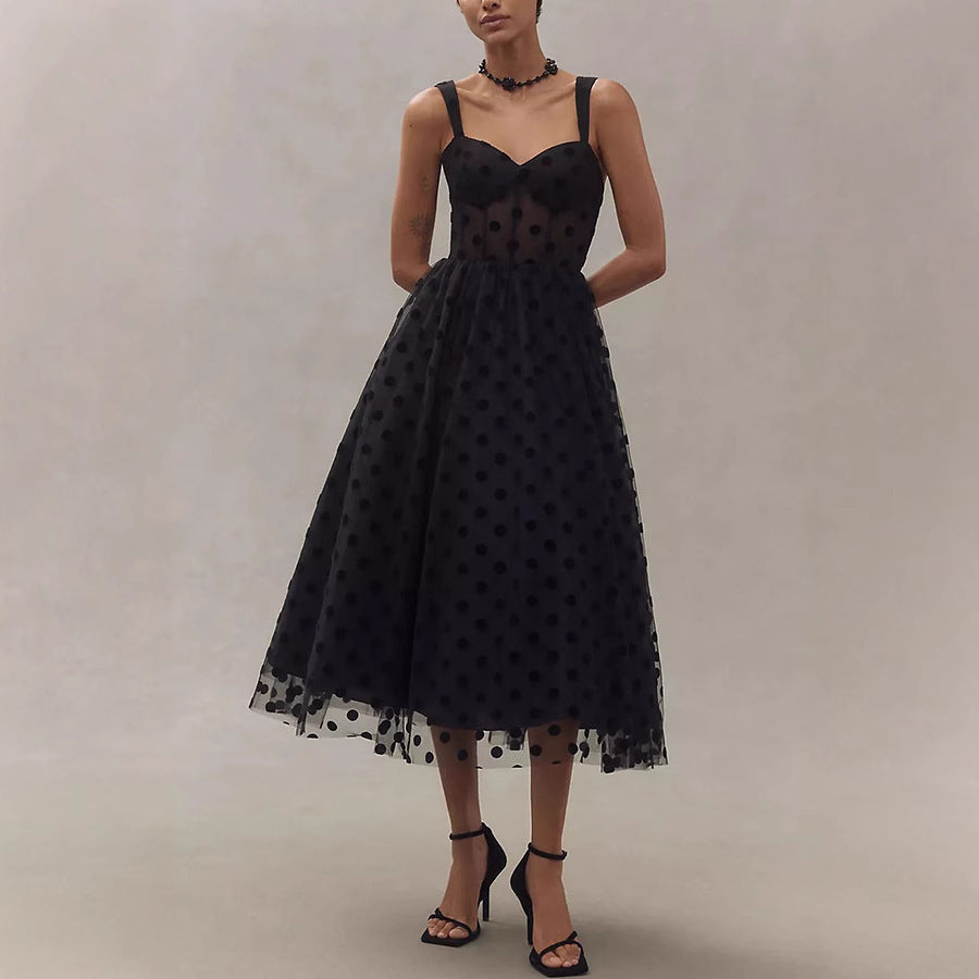 The Midnight Dots Tulle Midi Dress
