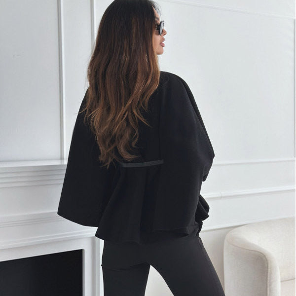 Elegant Woolen Cloak Top with Belt