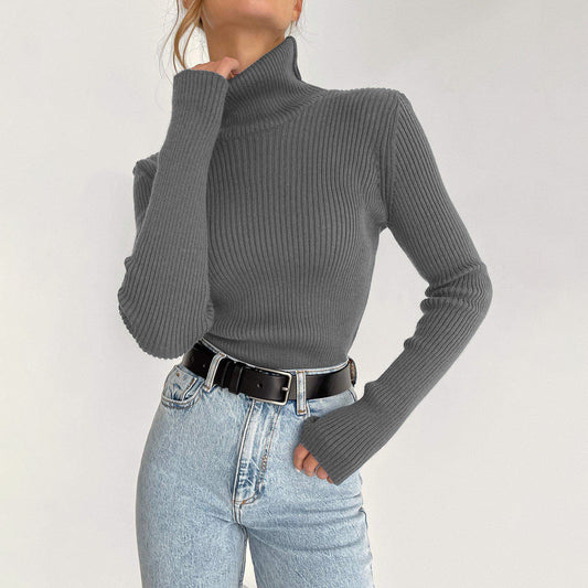 Elegant Slim-Fit Ribbed Turtleneck Sweater