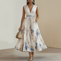 Jessie | Elegant Floral Ceremony Midi Dress in Blue and White
