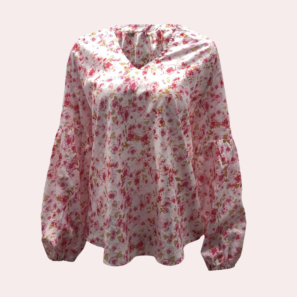 Sophie™ Women’s Floral Blouse – V-Neck Long Sleeve Loose Fit | Dripiume