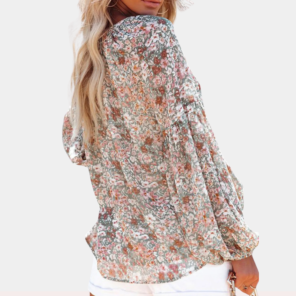 Sophie™ Women’s Floral Blouse – V-Neck Long Sleeve Loose Fit | Dripiume