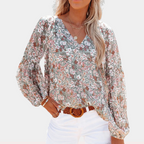 Sophie™ Women’s Floral Blouse – V-Neck Long Sleeve Loose Fit | Dripiume