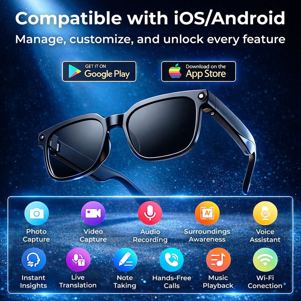 Smart AI Glasses with HD Camera & Translation – VisionSync Pro