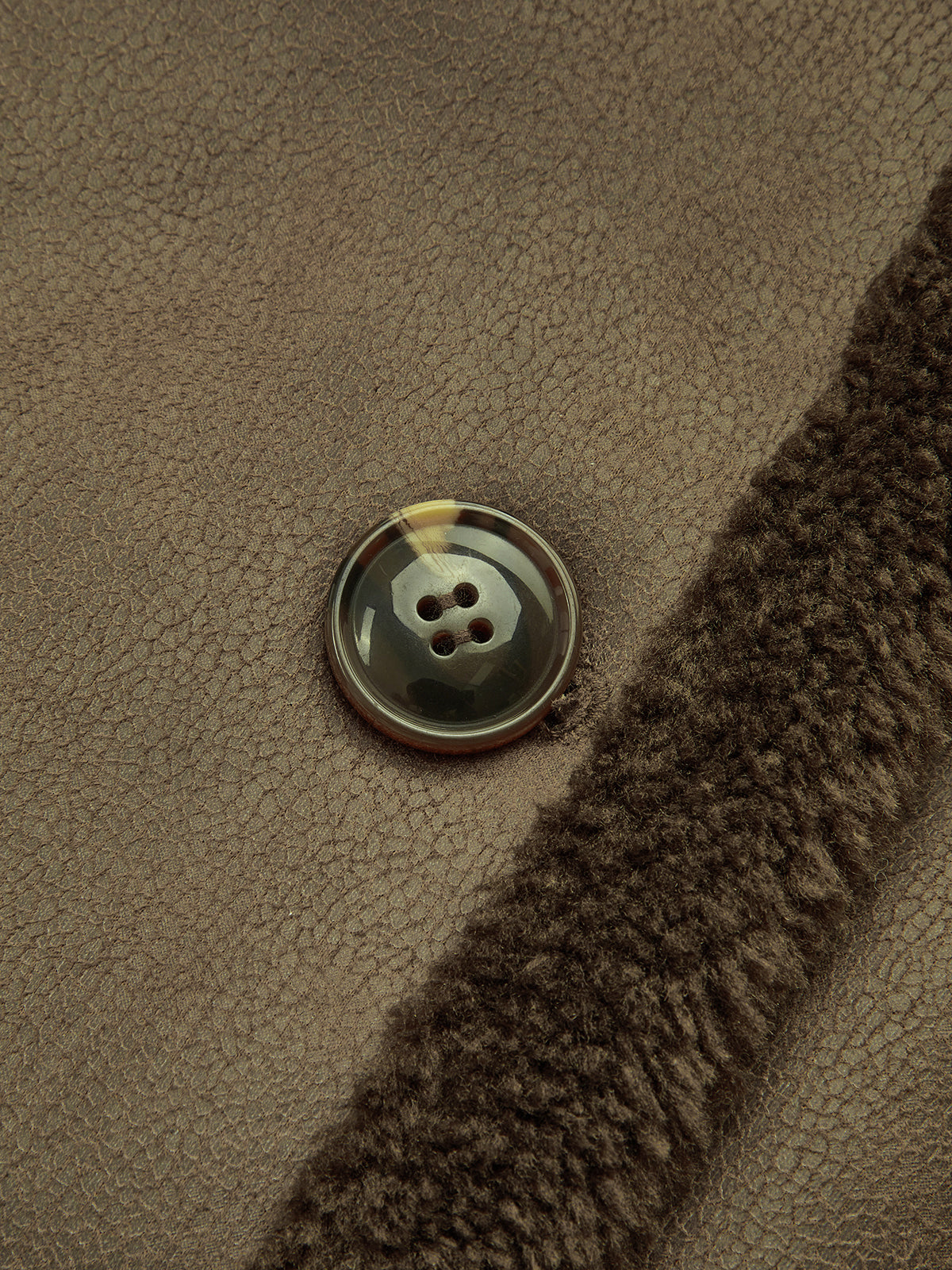 Double-Breasted Fleece Lined Faux Leather Longline Coat