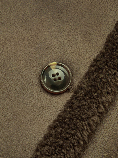 Double-Breasted Fleece Lined Faux Leather Longline Coat