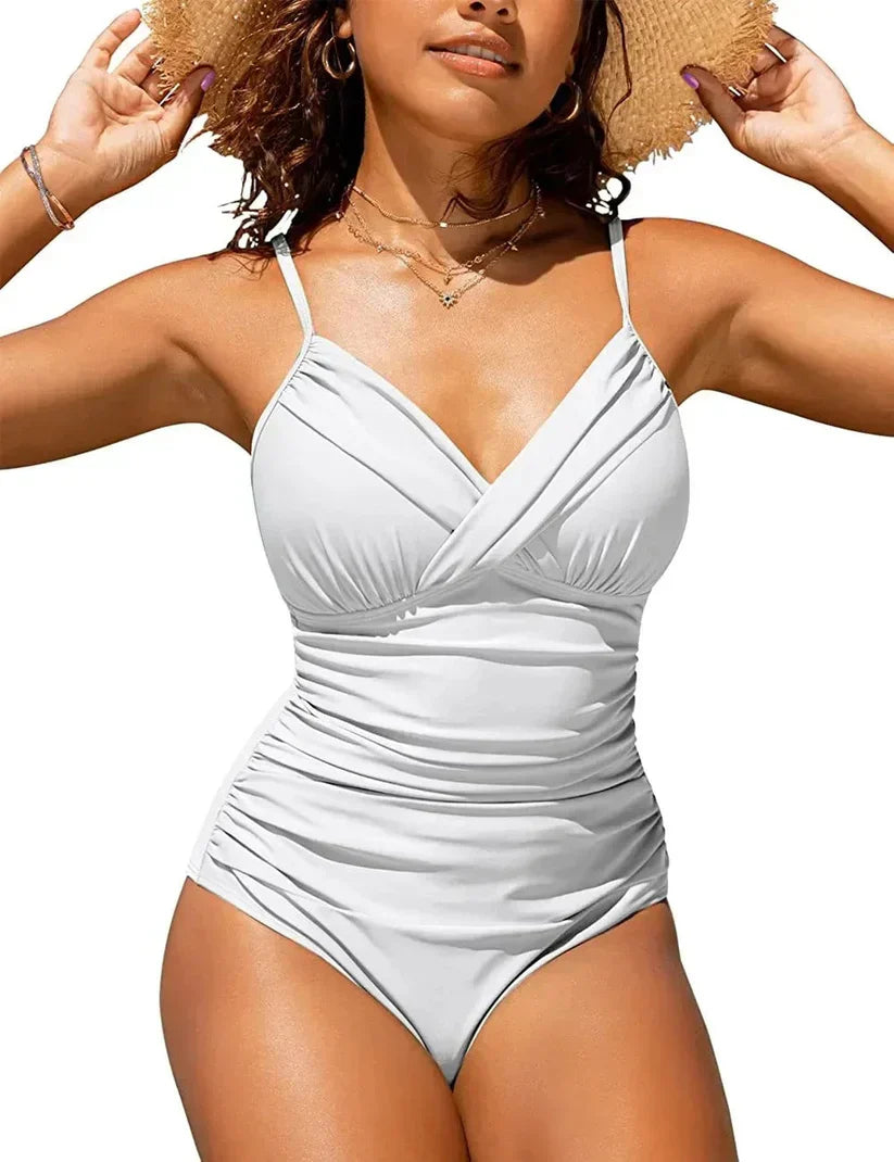 Women’s V-Neck Push-Up One-Piece Swimsuit with Tummy Control and Sculpting Fit