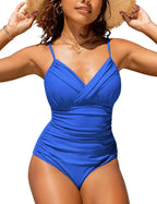 Women’s V-Neck Push-Up One-Piece Swimsuit with Tummy Control and Sculpting Fit