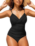 Women’s V-Neck Push-Up One-Piece Swimsuit with Tummy Control and Sculpting Fit