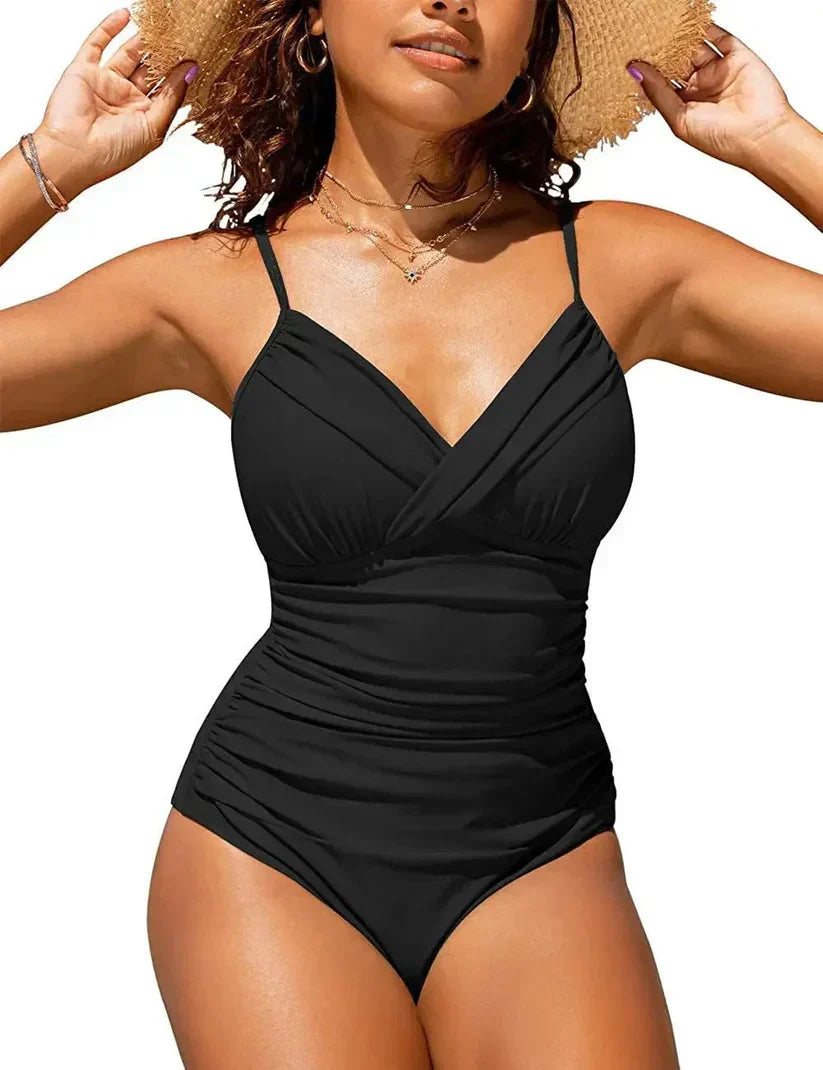 Women’s V-Neck Push-Up One-Piece Swimsuit with Tummy Control and Sculpting Fit