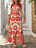 Boho Chic Floral A-Line Long Dress - Sleeveless Summer Style